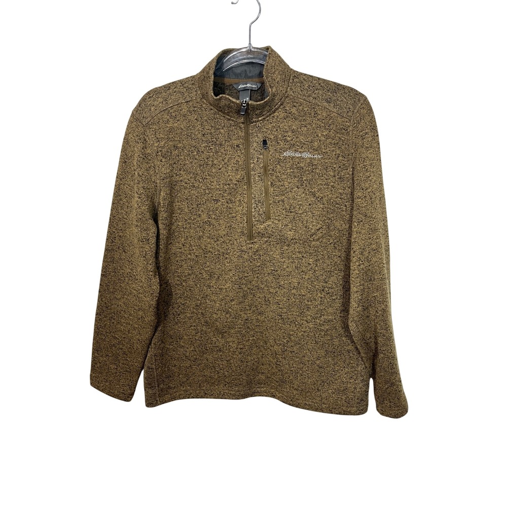 Eddie Bauer Quarter Zip Pullover Mens M Brown Marled Fleece Chest Pocket